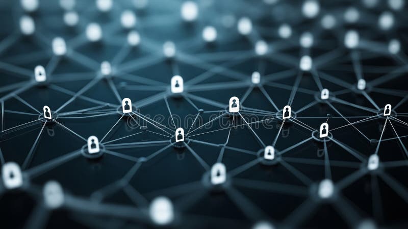 Cybersecurity network connectivity with lock icons on digital web royalty free stock images