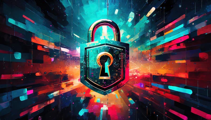 Cybersecurity padlock in generative ai royaltyfri illustrationer