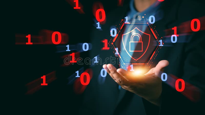 Cybersecurity and privacy concepts to protect data. Lock icon and internet network security technology. Businessman protecting personal data on smartphone, virtual screen interfaces. cyber security