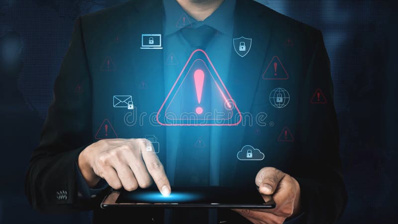 Cybersecurity threat alert and data breach warning Marrow stock illustration