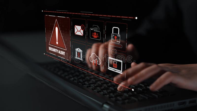 Cybersecurity threat alert and data breach warning system Marrow vector illustration