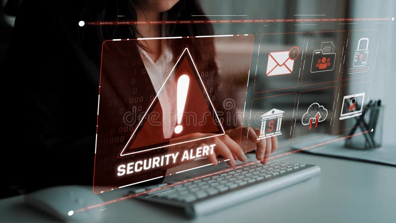 Cybersecurity threat alert and data breach warning system Marrow stock illustration