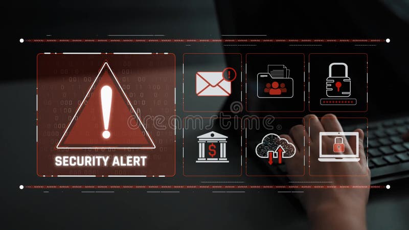 Cybersecurity threat alert and data breach warning system Marrow vector illustration