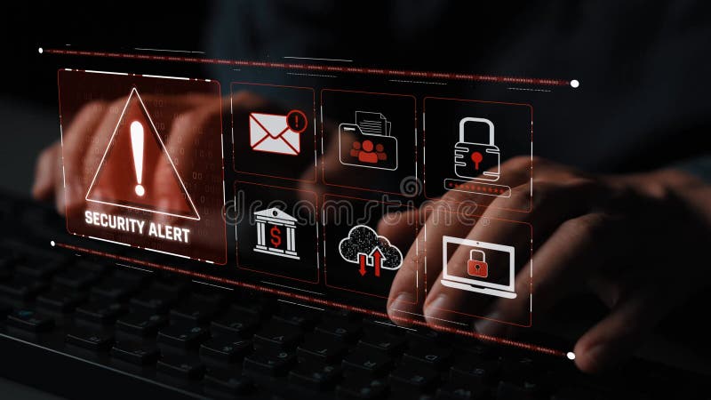 Cybersecurity threat alert and data breach warning system Marrow vector illustration