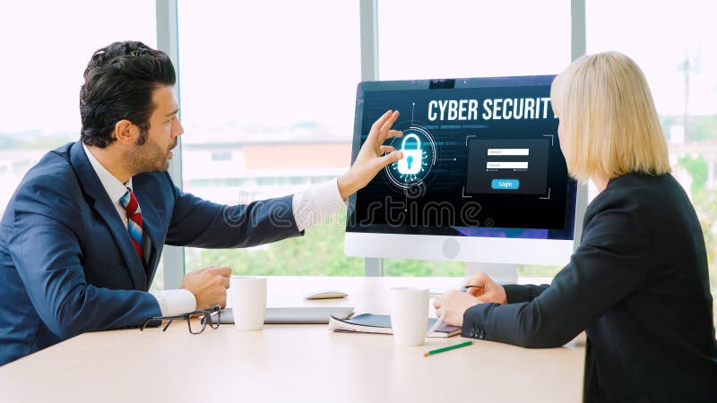 Cybersicherheitssystem auf Computerbildschirm schützt private Informationen einfach lizenzfreie stockbilder