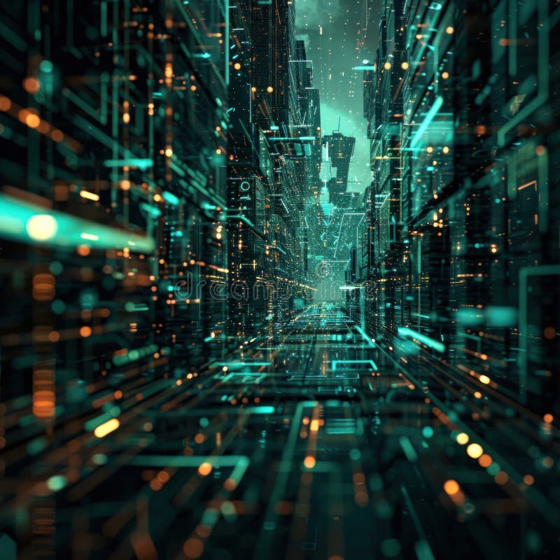Cyberspace data transfer technology background colorful connectivity lines across circuit board royalty free illustration