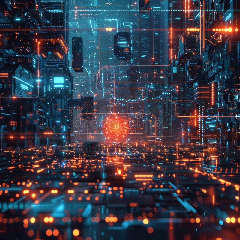 Cyberspace data transfer technology background colorful connectivity lines across circuit board vector illustration