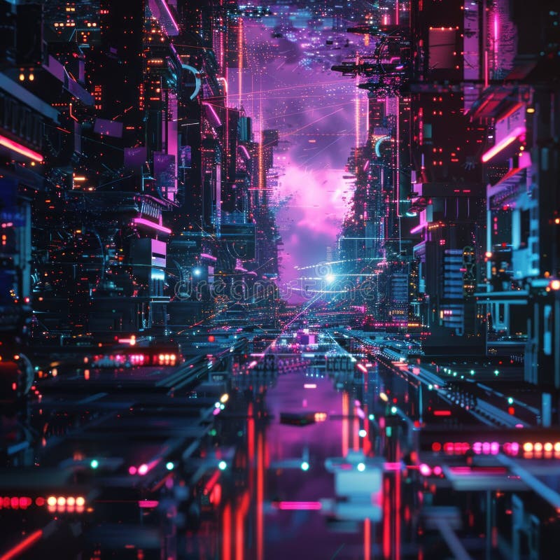 Cyberspace data transfer technology background colorful connectivity lines across circuit board stock illustration