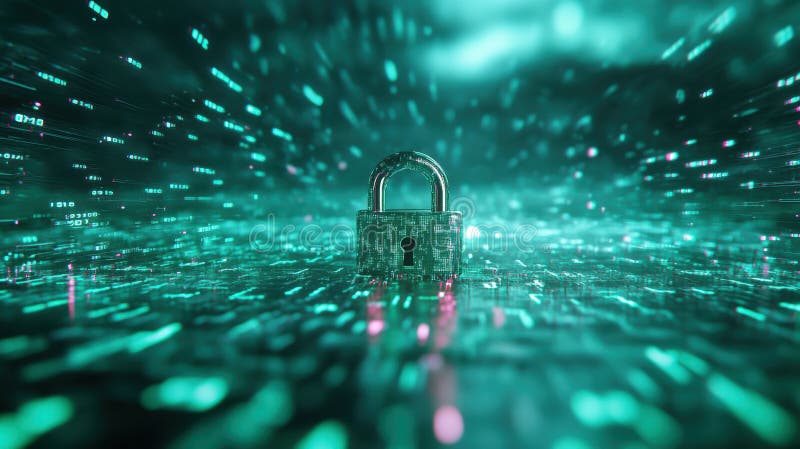 Cybersäkerhetspadlock med digital kodbakgrund i en framtida grön hue royaltyfri illustrationer