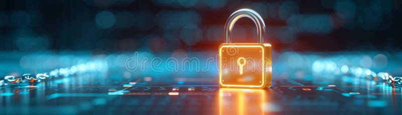 Cybersäkerhetspadlock på det digitala blockkedjenätet stock illustrationer