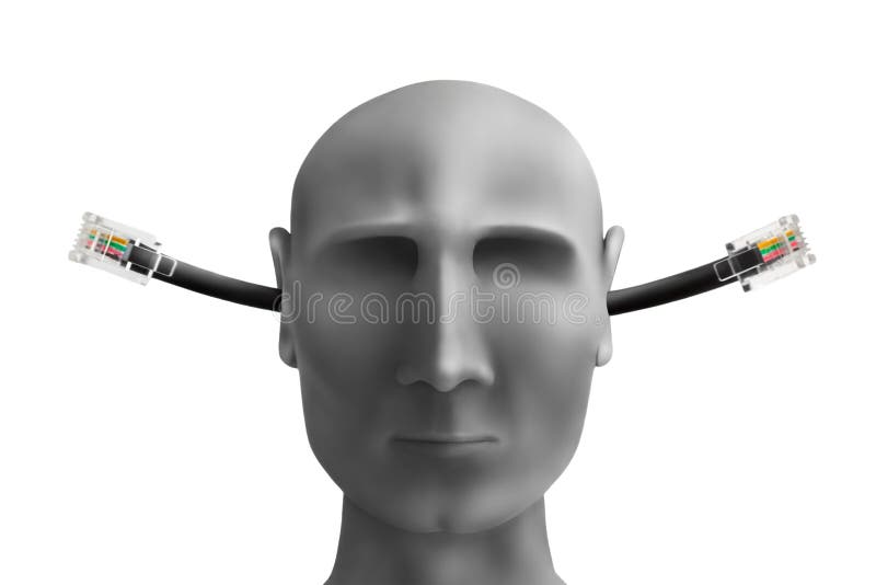 Human head with wires made of plasticine. Brain disconnect illustrations