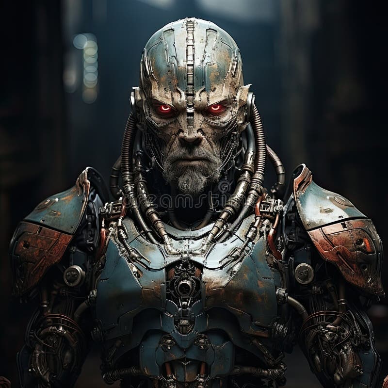 Cyborg futuristic with connections and technology background. stock illustration