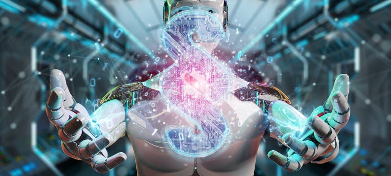Cyborg judge using 3D rendering digital paragraph law symbol stock illustration Cyborg judge using 3D rendering digital paragraph law symbol stock illustration