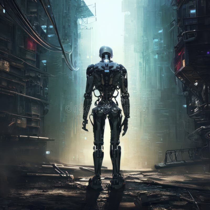 Cyborg Robot in a Dystopian City, Post Apocalyptic Cyberpunk ...