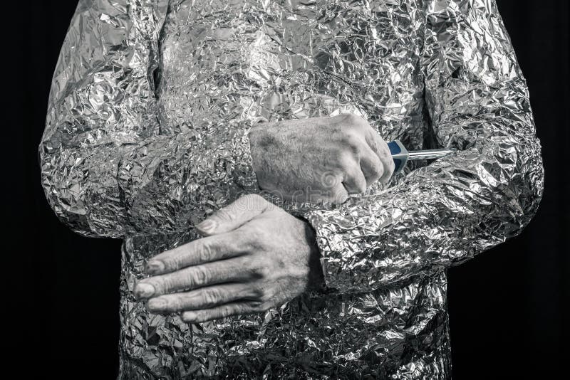 Cyborg with screwdriver stock photo