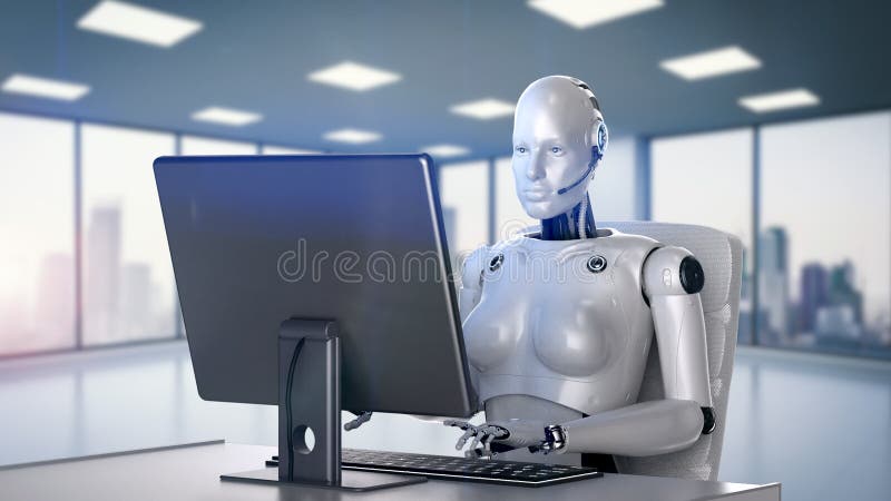 Cyborg som arbetar med dator