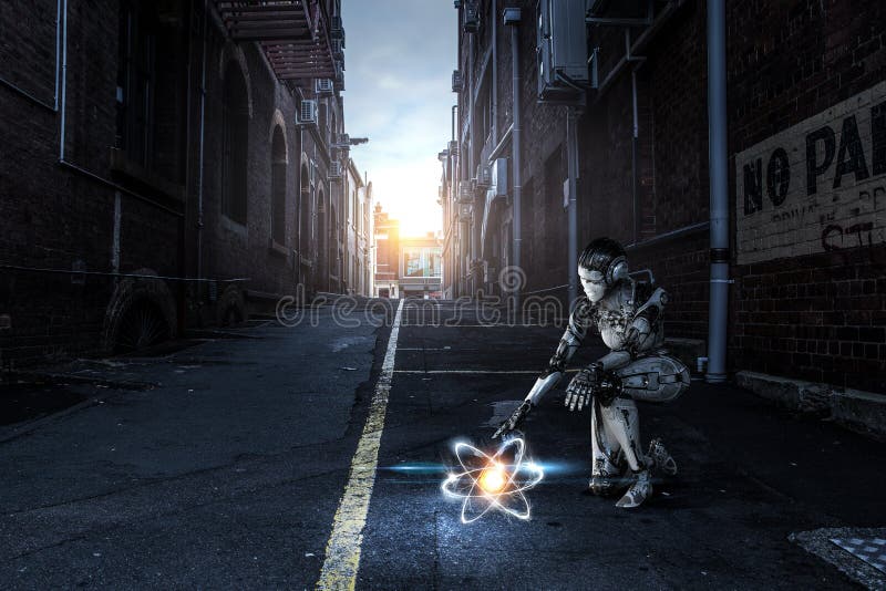 Cyborg woman as concept of creation. Mixed media royalty free stock photos