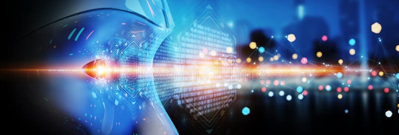 Cyborgkopf unter Verwendung der künstlichen Intelligenz, digitales inte zu schaffen stock abbildung Cyborgkopf unter Verwendung der künstlichen Intelligenz, digitales inte zu schaffen stock abbildung