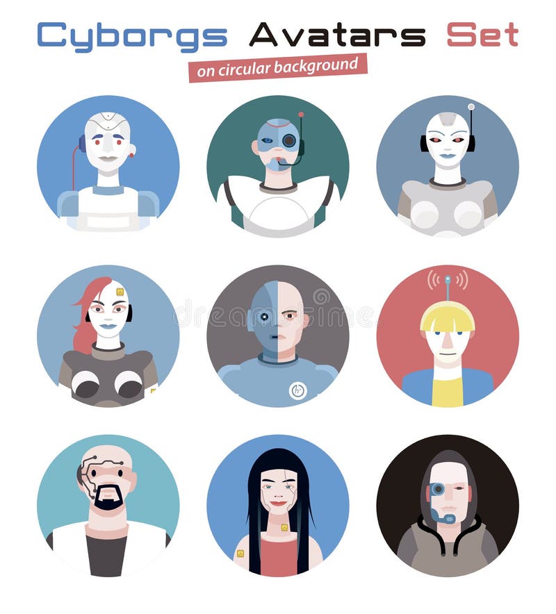 Cyborgsavatars Geplaatst Cirkel royalty-vrije illustratie Cyborgsavatars Geplaatst Cirkel royalty-vrije illustratie