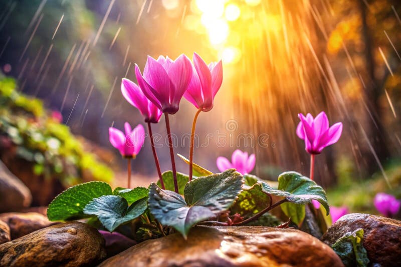 Cyclamen purpurowe kwiaty górskie chorwacja ilustracji