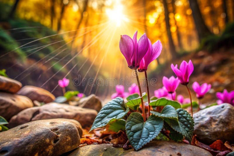 Cyclamen purpurowe kwiaty górskie chorwacja ilustracji