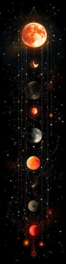 Cycle of planets detailed in vertical alignment showcasing diverse celestial bodies and their phases in a captivating royalty free stock photos