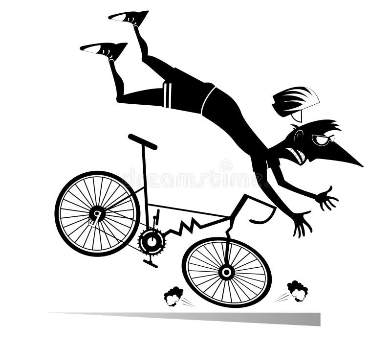 Cyclist Falling Down from the Bicycle Isolated Illustration Stock