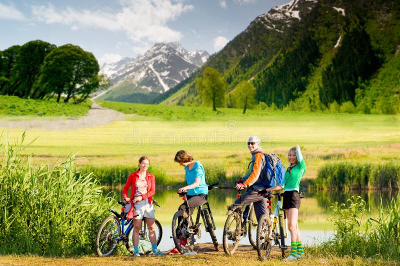 Cyclists biking outdoors