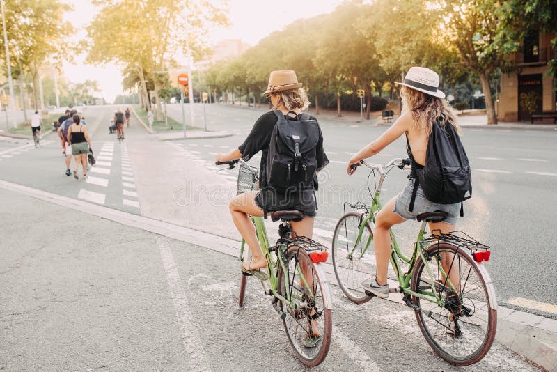 Cyclists Crossing Road Intersection. Bicycle As Urban Transport ...