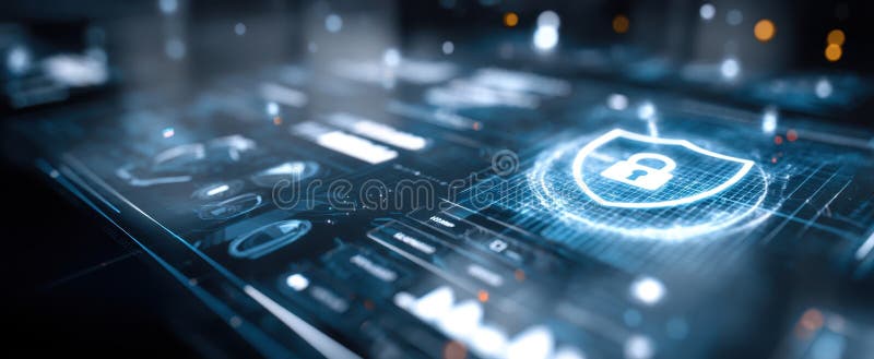 Cyfrowa blokada w Futuristic Cybersecurity Interface DesignAI wygenerowała obraz obrazy stock