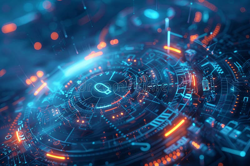 Cyfrowa ilustracja przedstawiająca futurystyczną sieć cyberbezpieczeństwa zabezpieczoną algorytmami ai. ai generatywne zdjęcia stock