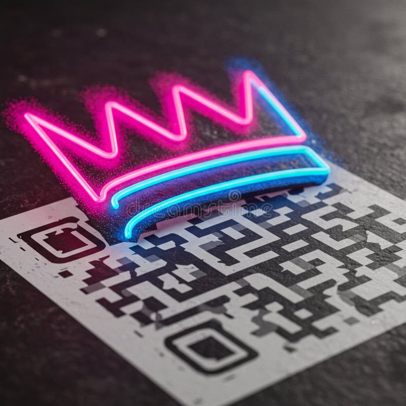 Cyfrowa korona neonstyle z żywymi różowymi kolcami i niebieską podstawą nad czernią ilustracja wektor