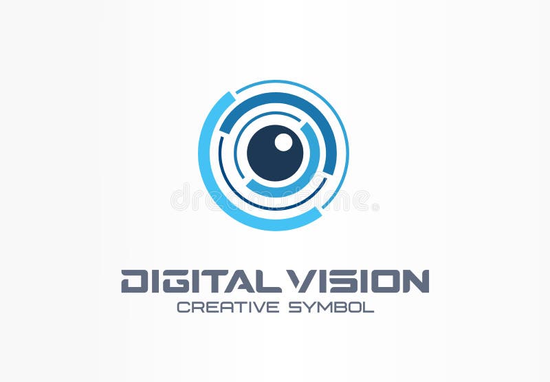 Cyfrowego wzroku symbolu kreatywnie pojęcie Oko irysowy obraz cyfrowy, vr systemu abstrakcjonistyczny biznesowy logo Cctv monitor ilustracja wektor