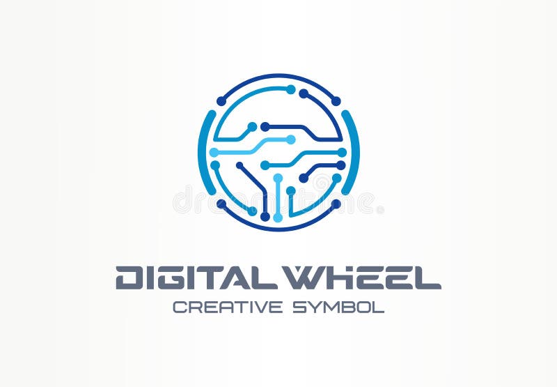 Cyfrowego zmyłka koła symbolu kreatywnie pojęcie Elektryczny samochód, autonomicznego pojazdu abstrakcjonistyczny biznesowy logo ilustracja wektor