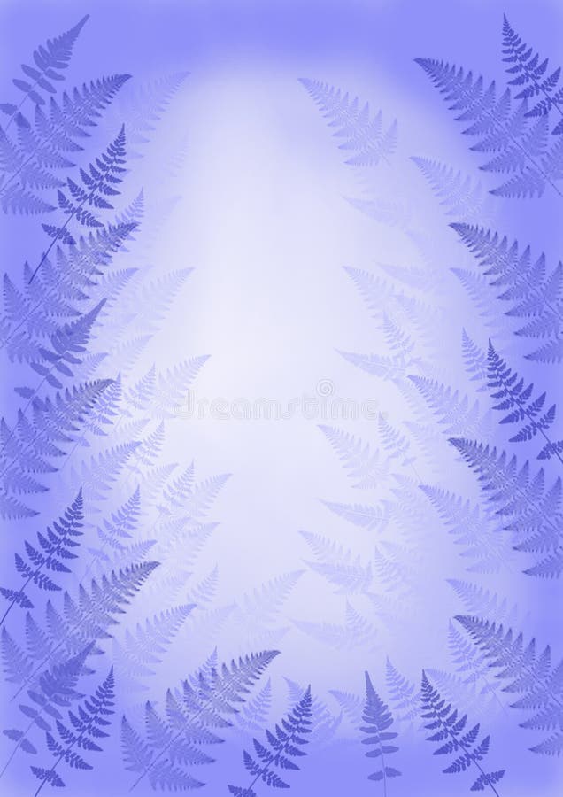 Cyfrowy obraz paproci na niebieskim i białym tle. ilustracja wektor