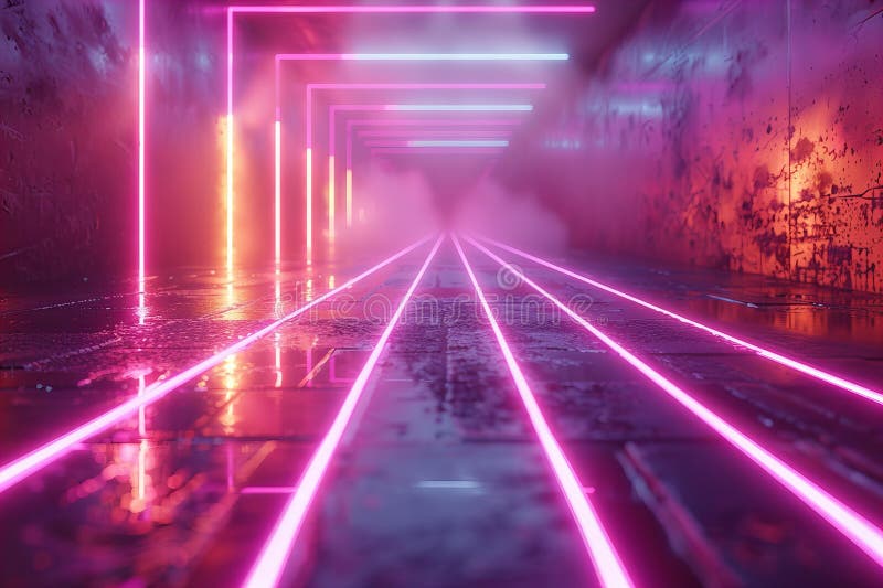 Cyfrowy obraz siatki światła retro neon linii fioletowych royalty ilustracja