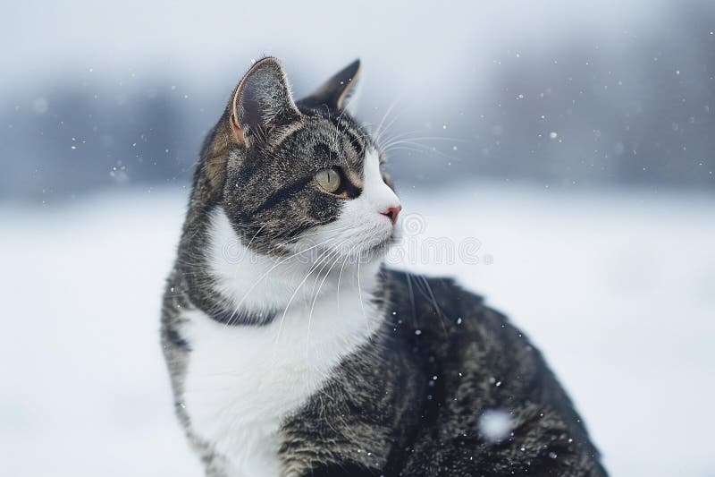 Cyfrowy obraz szarego i białego kota tabby na białym tle ilustracji