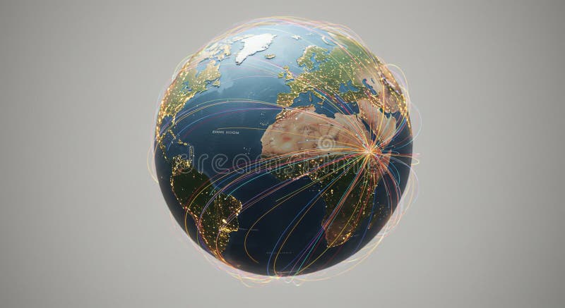 Cyfrowy render Ziemi widziany z kosmosu prezentujący globalną łączność. Rynek ilustracja wektor