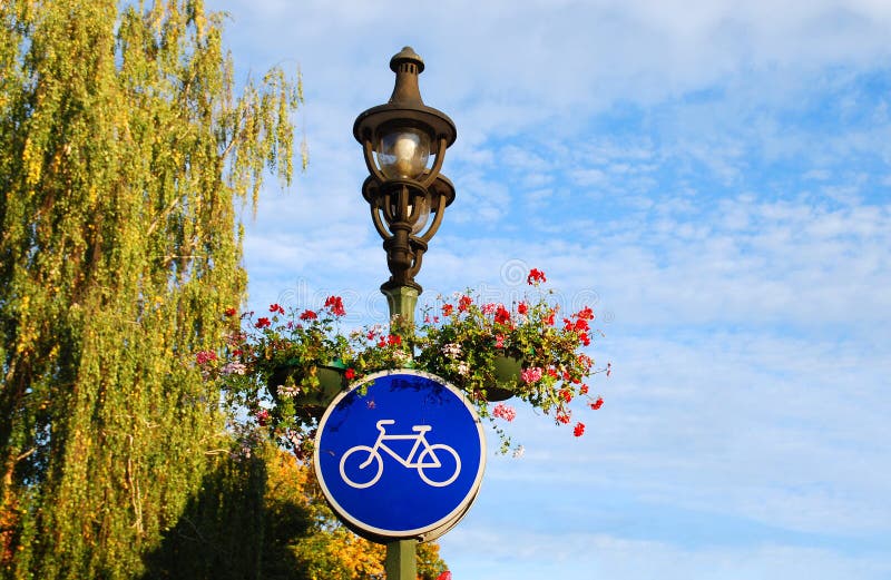 Bike road sign in Kaunas city. Travel Lithuania, Europe. Bike road sign in Kaunas city. Travel Lithuania, Europe.