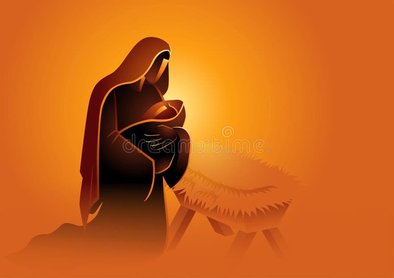 Biblical vector illustration series, Mary holding baby Jesus. Christmas theme. Biblical vector illustration series, Mary holding baby Jesus. Christmas theme