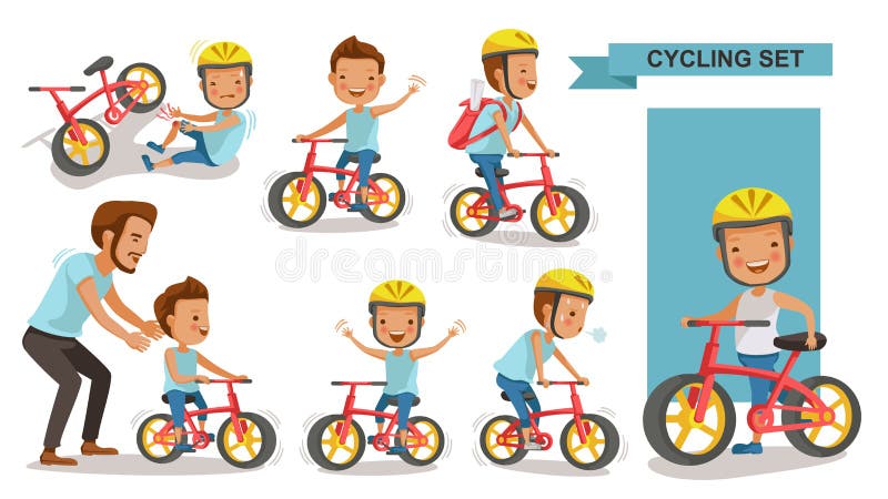 Cykla pojken vektor illustrationer Cykla pojken vektor illustrationer