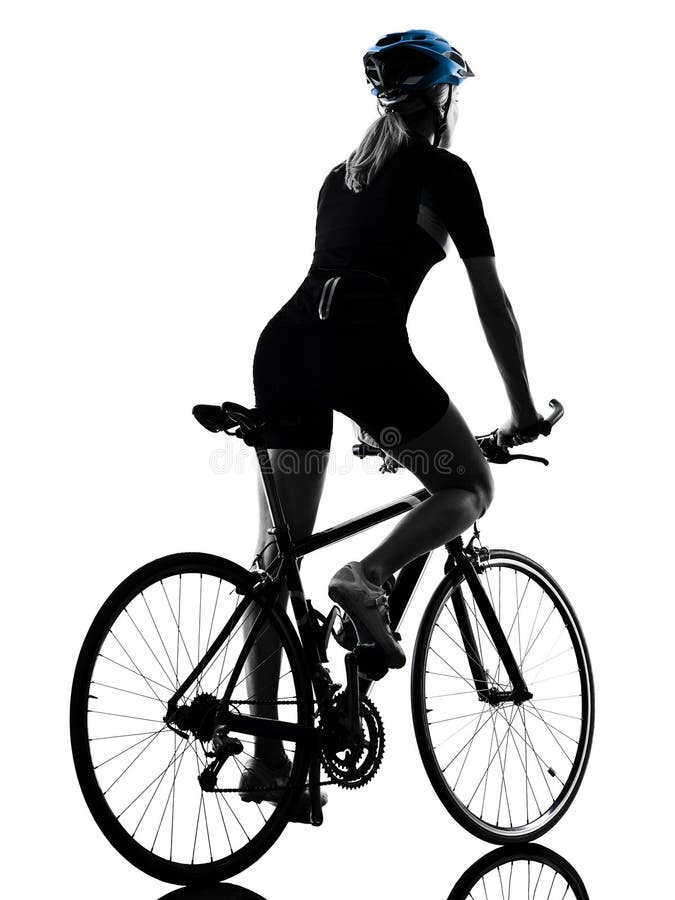 Cyklisty kolarstwa jeździecka rowerowa kobieta odizolowywał sylwetka tyły vi fotografia royalty free Cyklisty kolarstwa jeździecka rowerowa kobieta odizolowywał sylwetka tyły vi fotografia royalty free