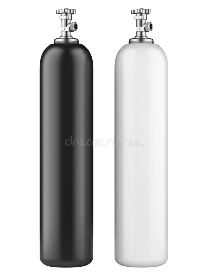 White and black propane cylinders with compressed gas isolated on a white background. Propane gas tank illustrations