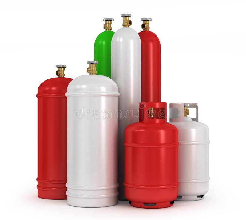 Cylinders with the compressed gases on a white background. Propane gas tank illustrations