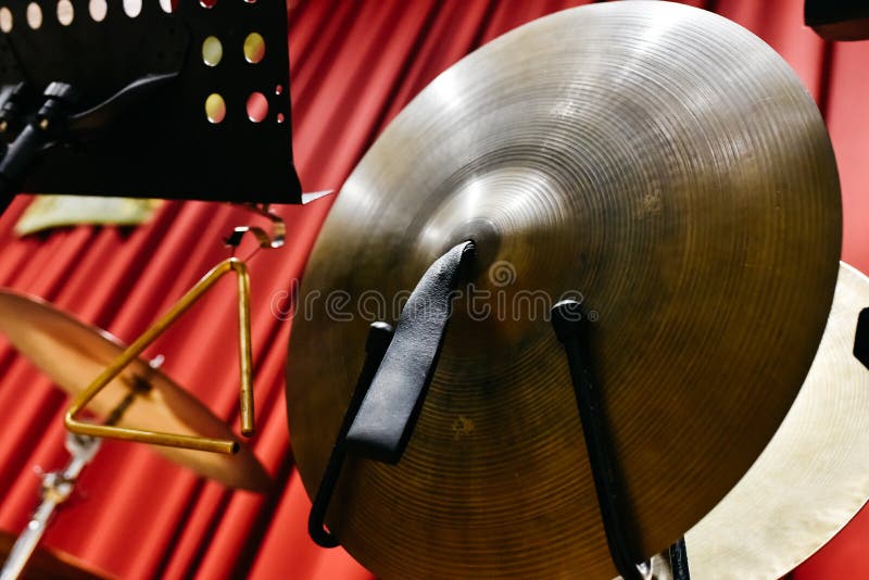 Cymbals of a drum set stock photo. Image of music, dark 167078912