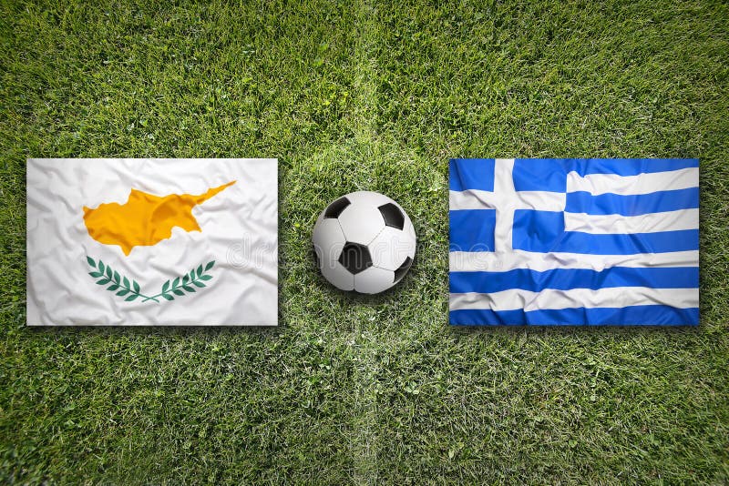 Cyprus Vs. Greece Flags on Soccer Field Stock Photo Image of symbol
