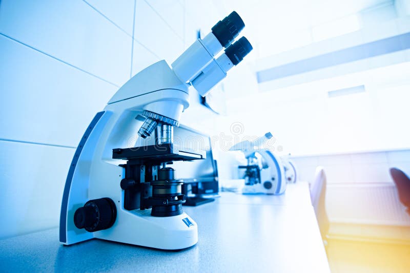 Two Microscopes for Examination Stand in the Laboratory on the Table