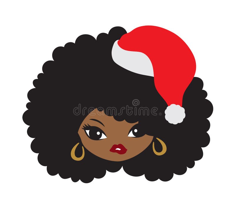 Vector illustration of an African American black girl with an afro hair and Christmas Santa hat. Vector illustration of an African American black girl with an afro hair and Christmas Santa hat.