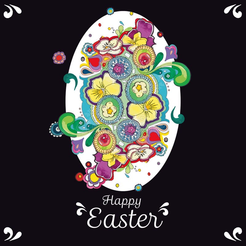 Czarna Easter kartka z pozdrowieniami z kwiecistą dekoracją ilustracja wektor Czarna Easter kartka z pozdrowieniami z kwiecistą dekoracją ilustracja wektor