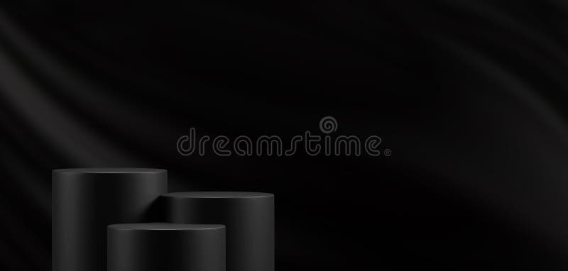 Czarna koncepcja piątek projekt pustego podium na tle czarnej tkaniny 3d renderowanie ilustracji